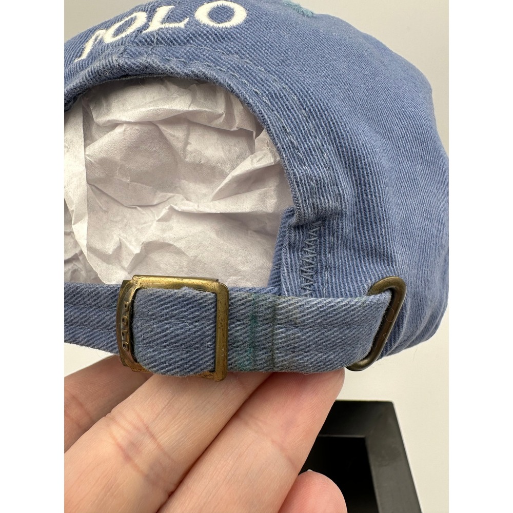Vintage 90s Polo by Ralph Lauren Hat Made in USA Blue Chino Strapback Cap POLO - Picture 6 of 7